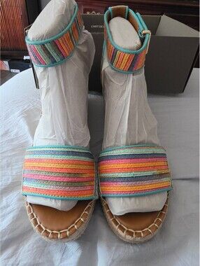 Franco Sarto Clemens Stripe Multi Wedge Sandals Size 9.5W